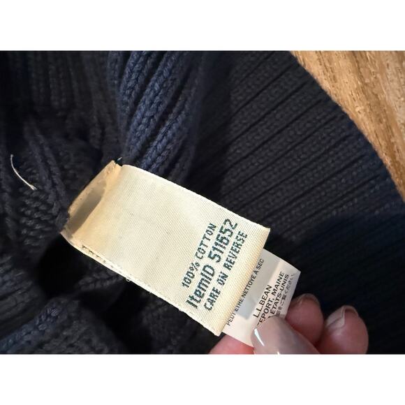 LL Bean Double L Cable Knit Cardigan Sweater Classic Navy Blue LP - Picture 8 of 8